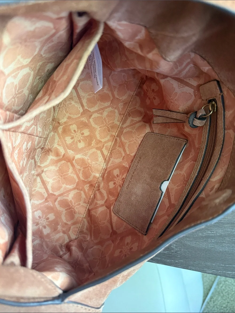 Lucky Brand Suede Drawstring Hobo — Rust